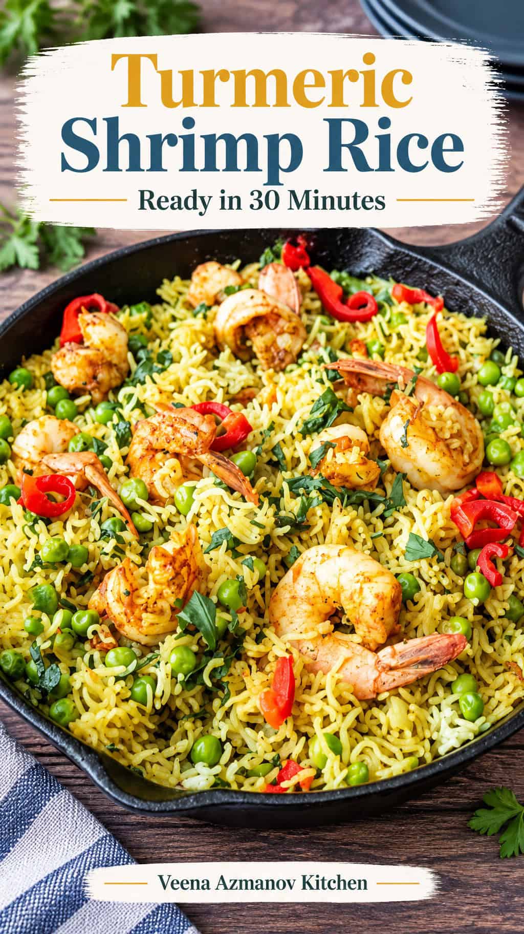 Pinterest image for Turmeric Shrimp Rice.