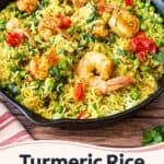 Pinterest image for Turmeric Shrimp Rice.