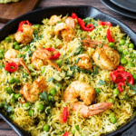 Pinterest image for Turmeric Shrimp Rice.