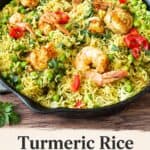 Pinterest image for Turmeric Shrimp Rice.
