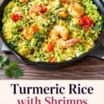 Pinterest image for Turmeric Shrimp Rice.