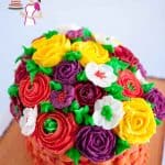 A cake decorated to look like a bouquet of flowers.