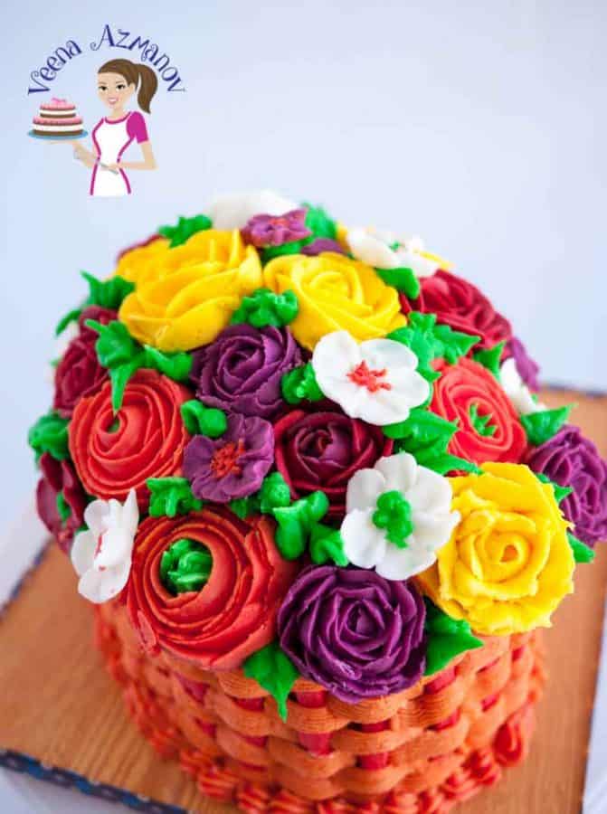 A cake decorated to look like a bouquet of flowers.