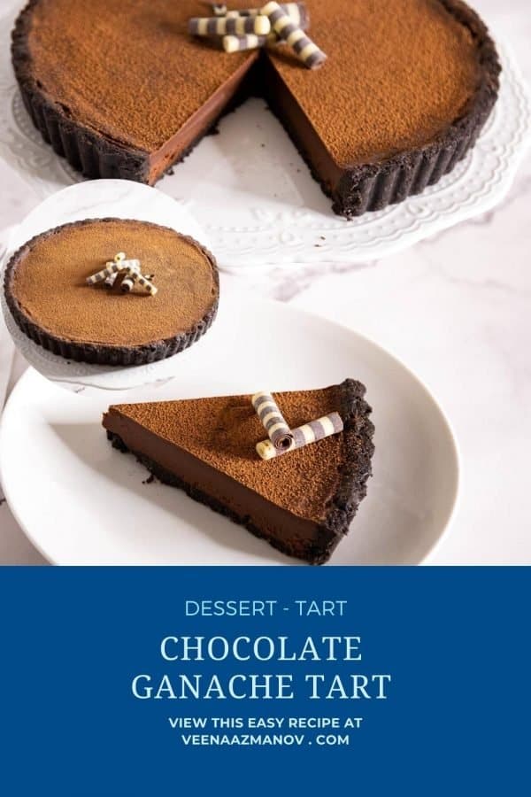 Pinterest image for ganache chocolate tart recipe.
