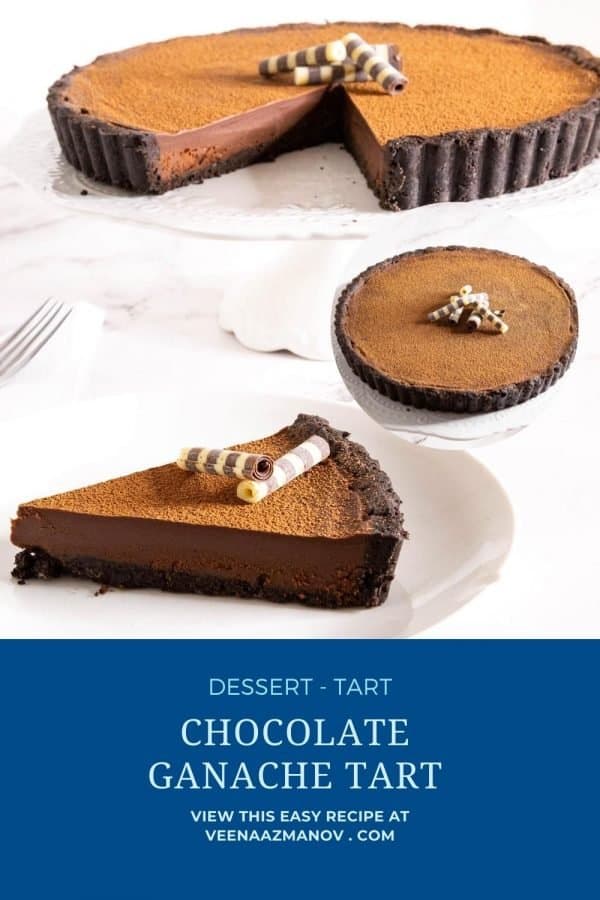 Pinterest image for ganache chocolate tart recipe.
