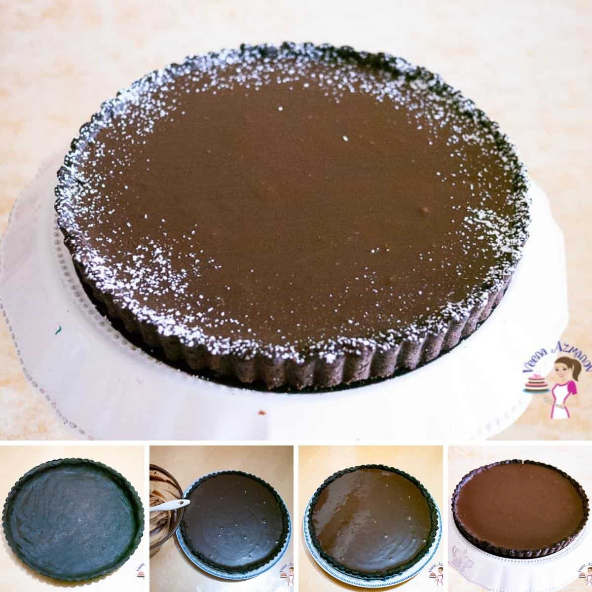 Progress pictures making the dark chocolate ganache tart.