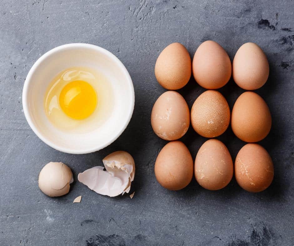 Eggs arranged on a table.