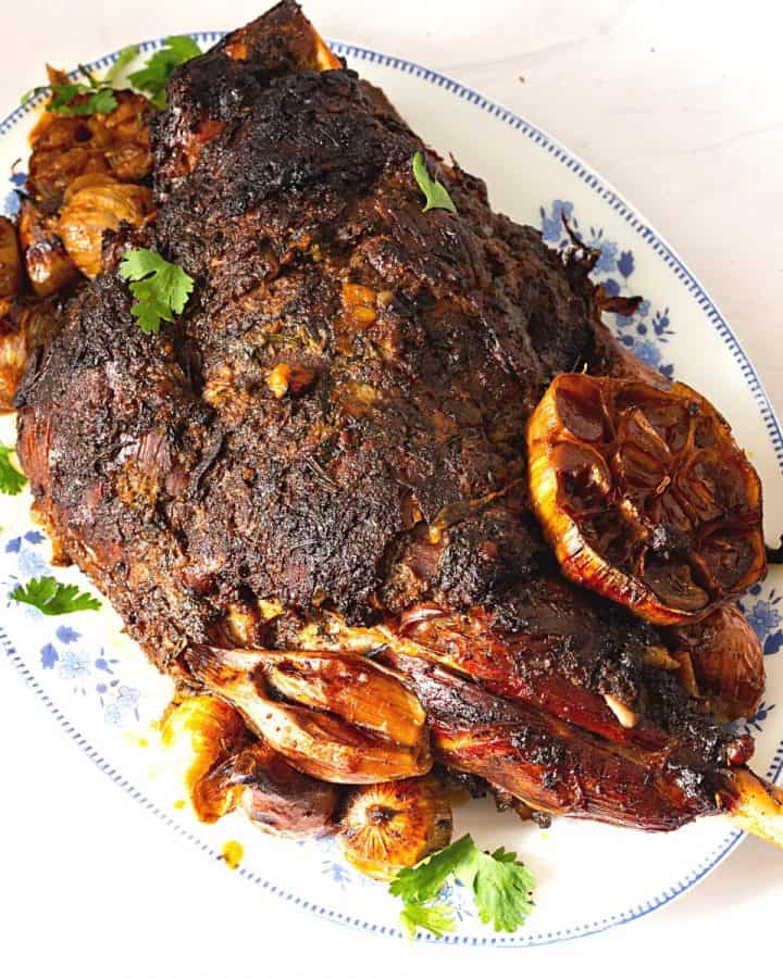 Roast Leg of Lamb (Garlic Herb Oil Marinade) Bone-In - Veena Azmanov