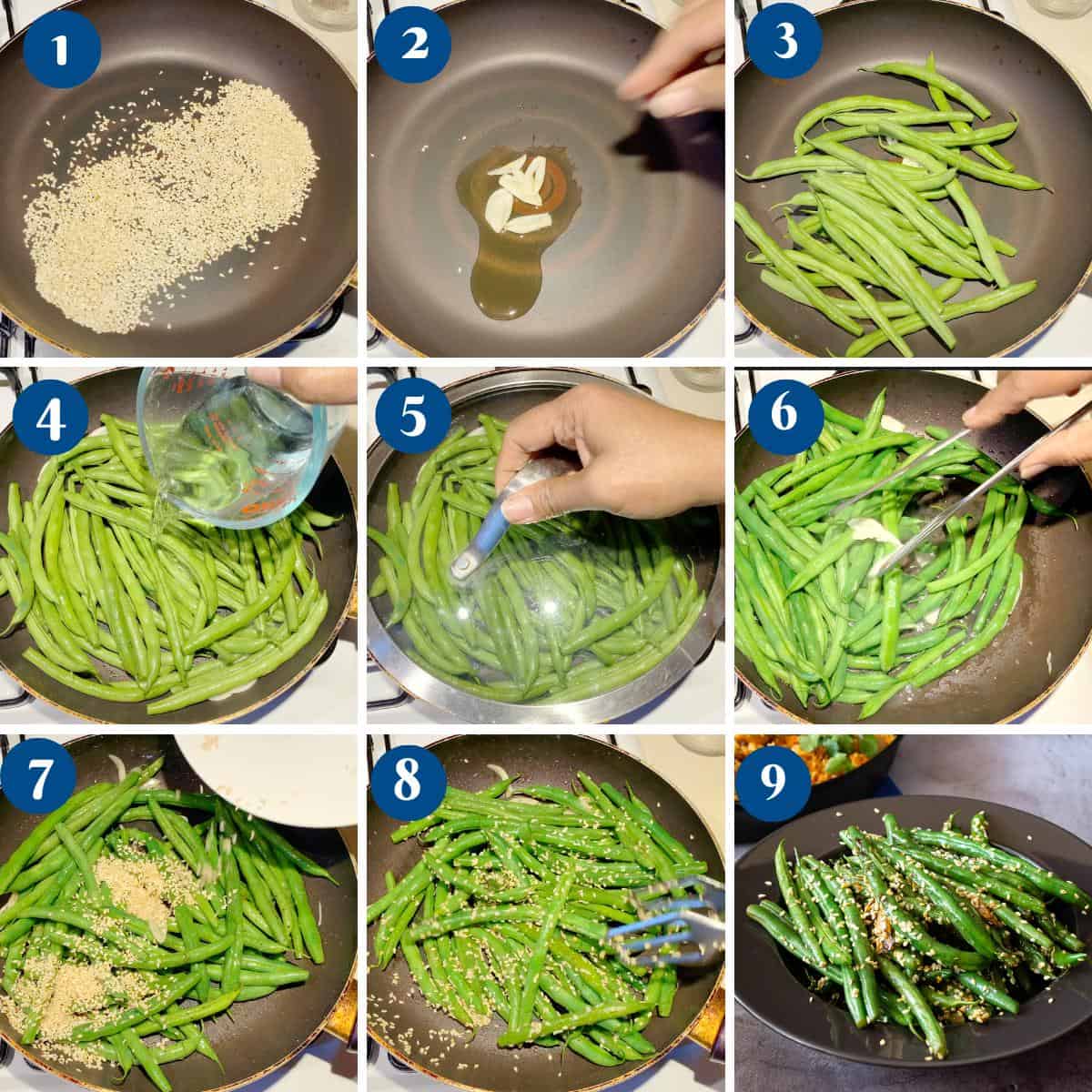 Progress pictures for making green beans.