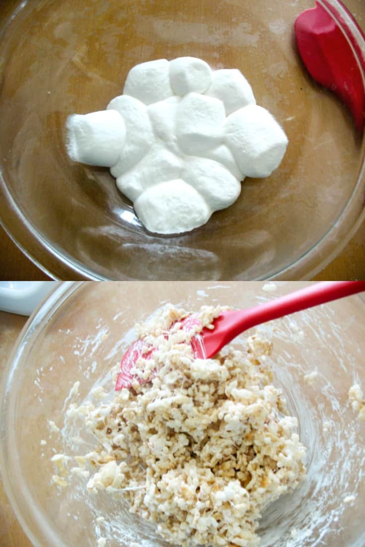 A bowl of Rice Krispy mixture for cake decorating.