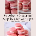 Pinterest image for Strawberry Macarons French Recipe.