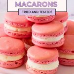Pinterest image for Strawberry Macarons French Recipe.