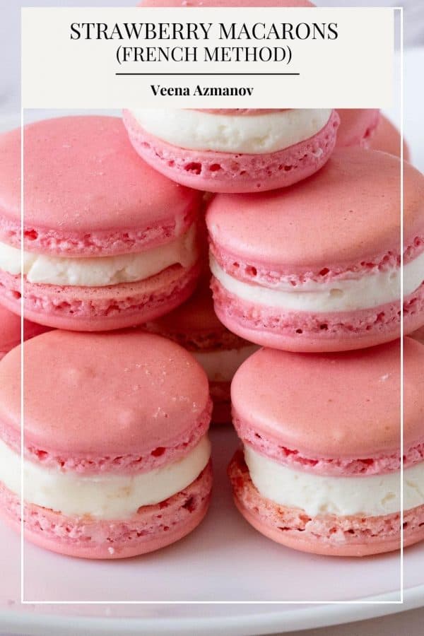 Pinterest image for Strawberry French Macarons.