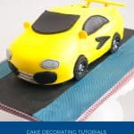 Pinterest image for a yellow car cake.