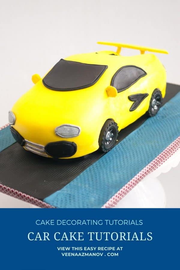 Pinterest image for a yellow car cake.