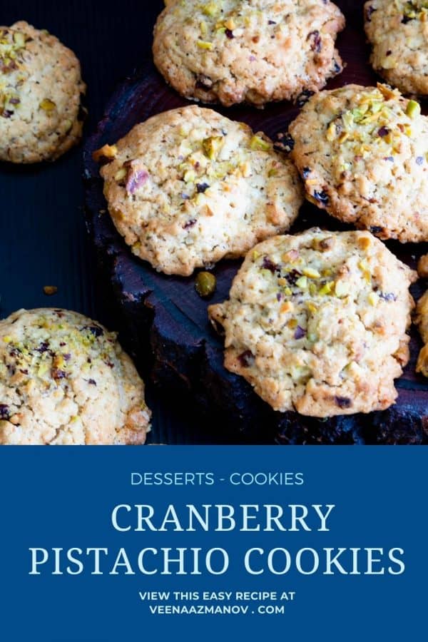 Pinterest image for cookies with pistachios and cranberries