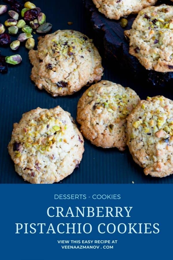 Pinterest image for cookies with pistachios and cranberries