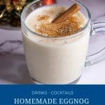 Pinterest image for homemade eggnog recipe.