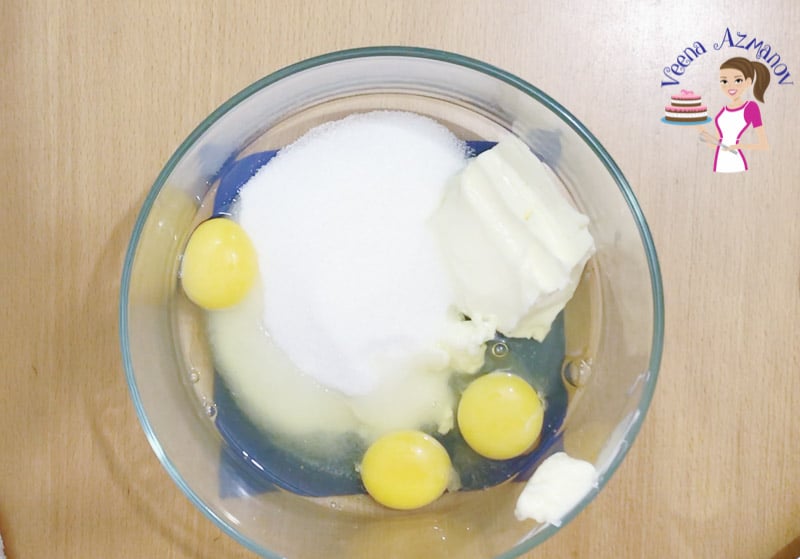 Place all ingredients in a bowl for this easy vanilla cake Progress PIctures