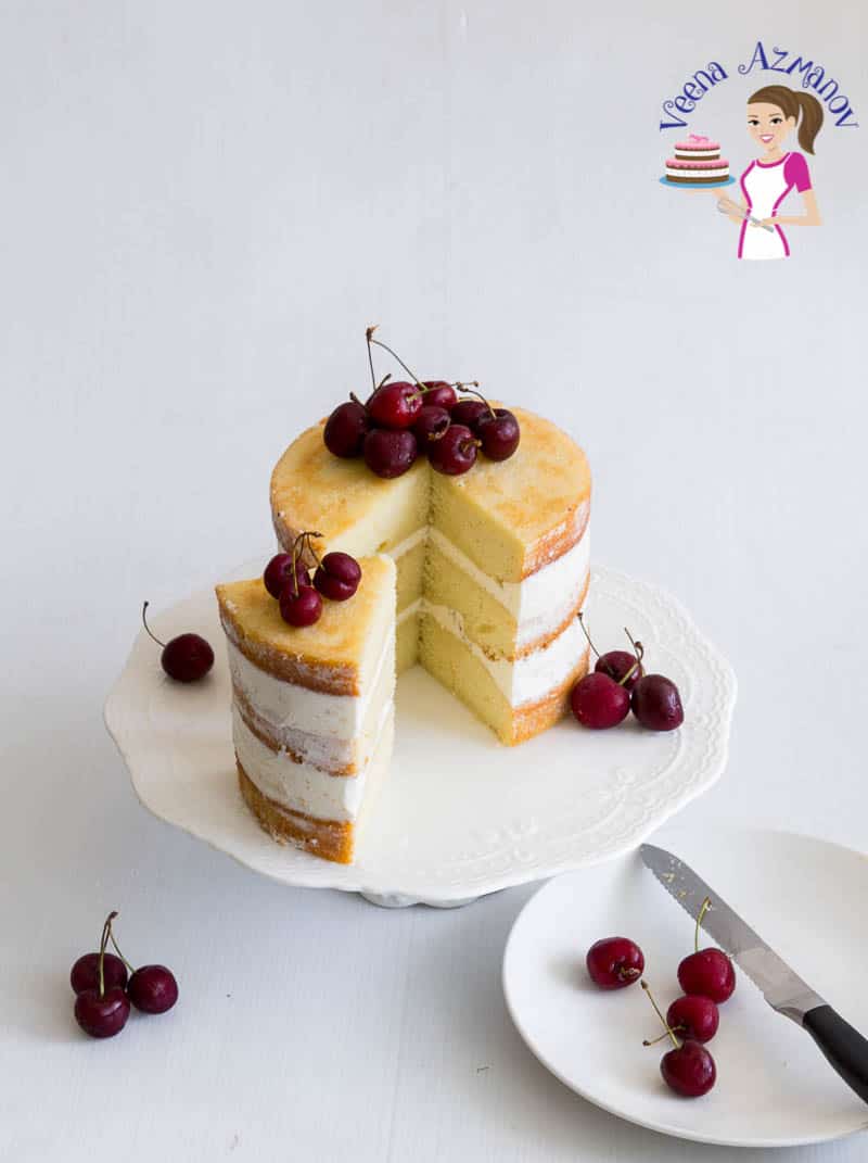 A sliced vanilla layer cake.
