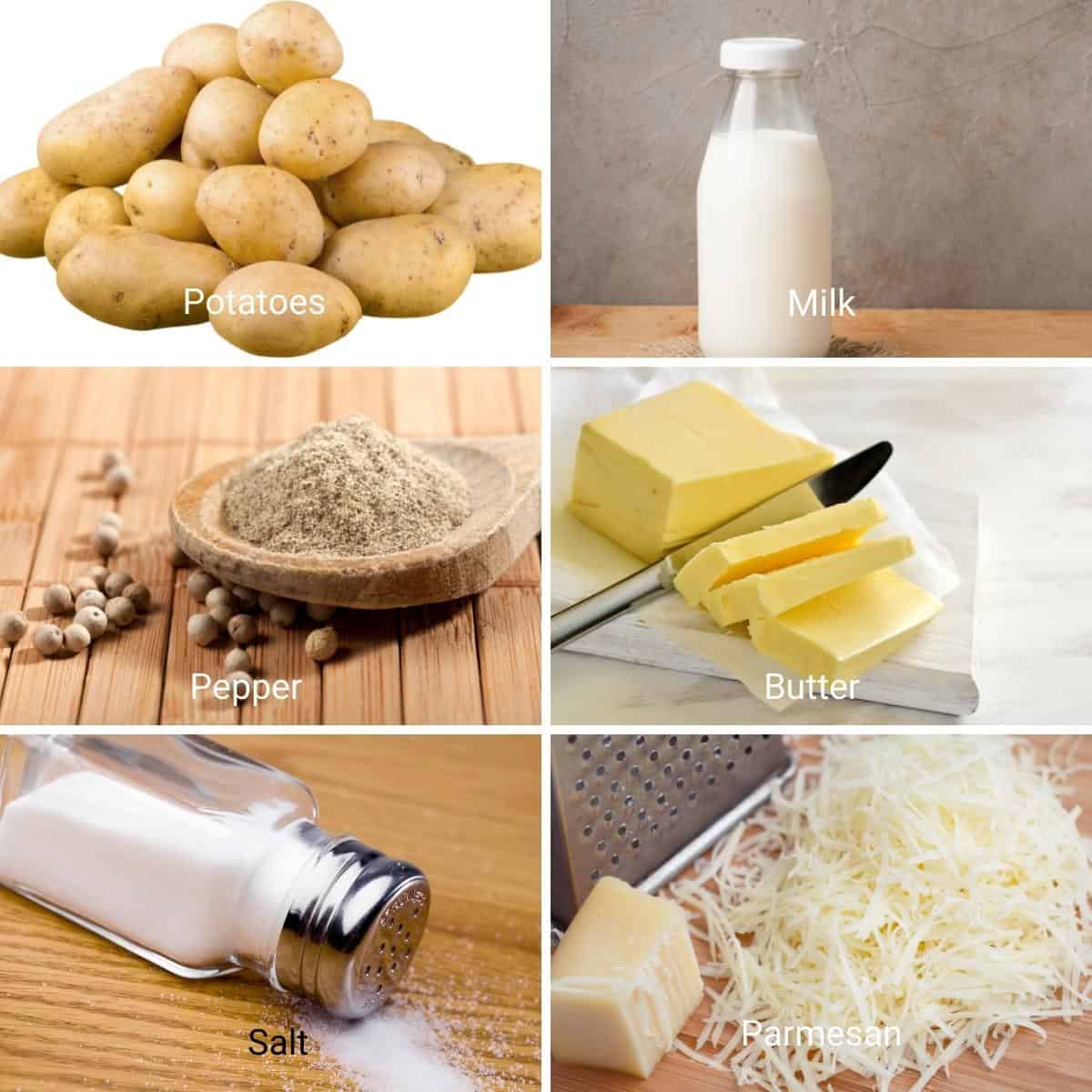Ingredients shot collage for skinny mashed potato.