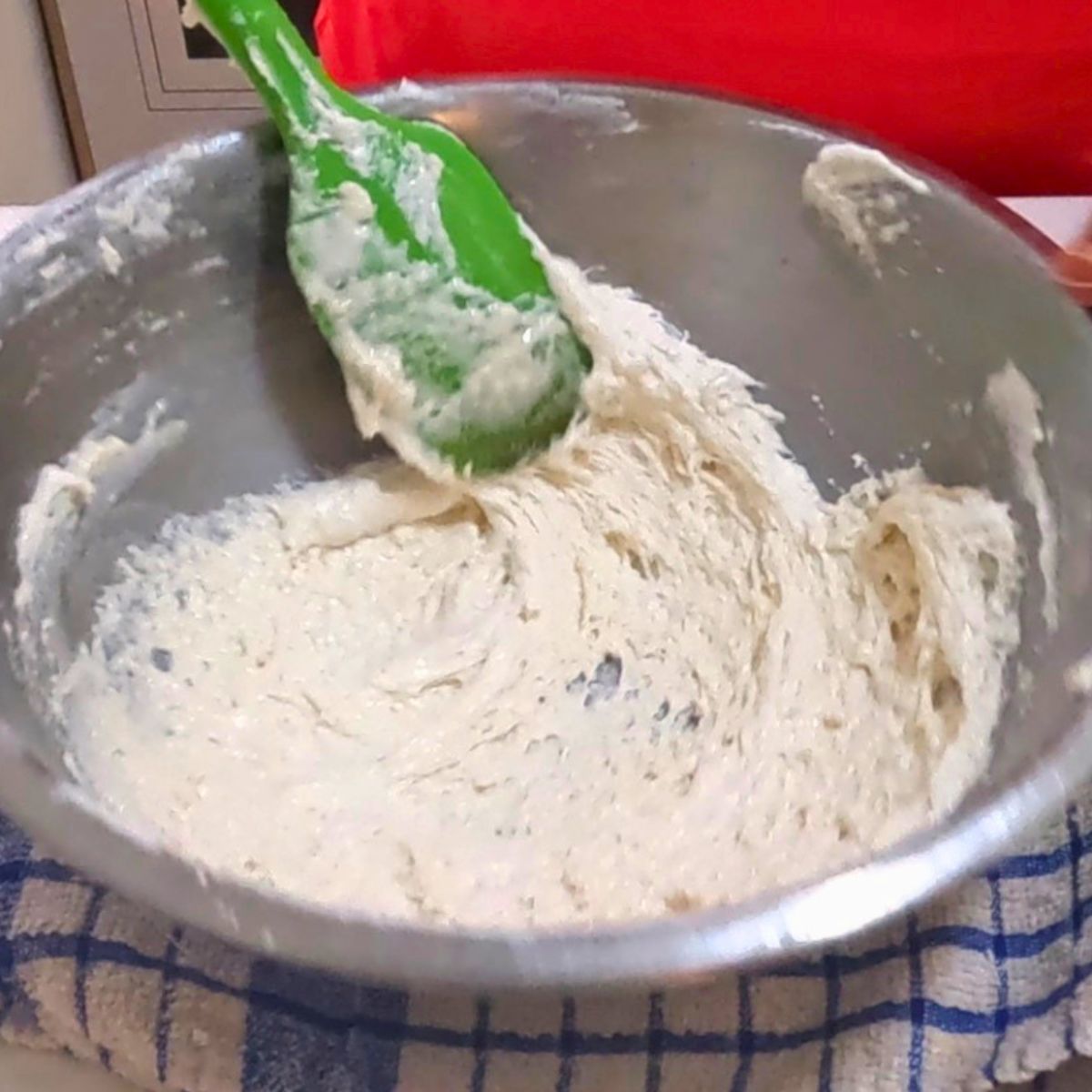 Stirring the batter for macronage.