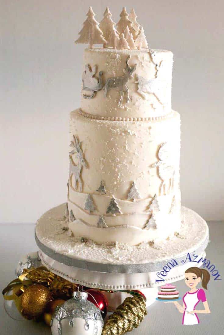 A Christmas theme wedding cake.