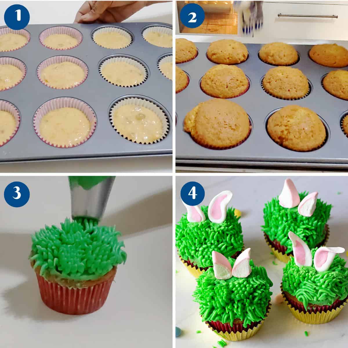 Progress pictures for making bunny cucakes.