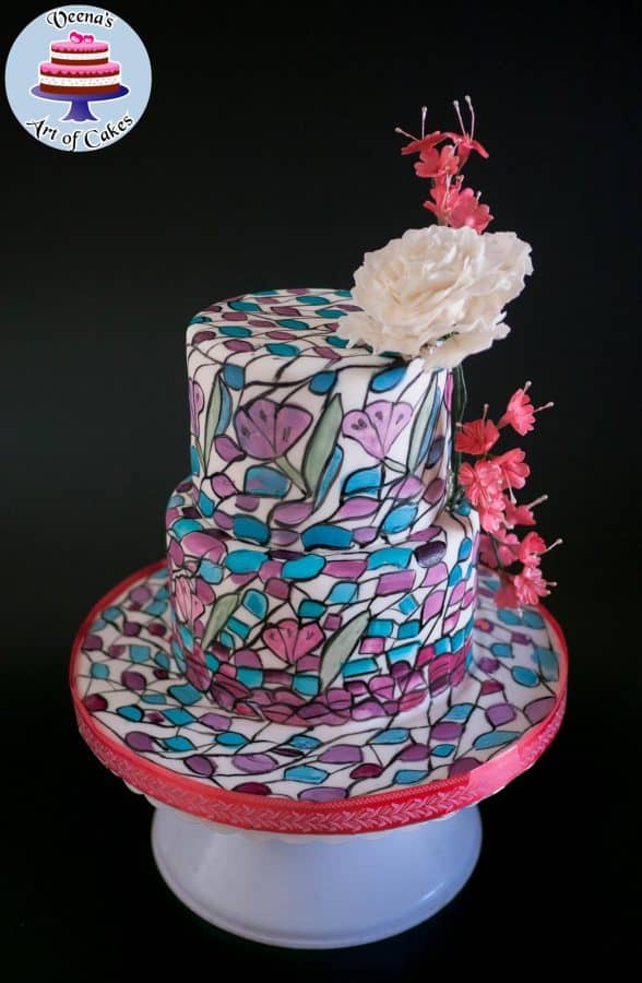 A cake decorated in a stained glass theme.