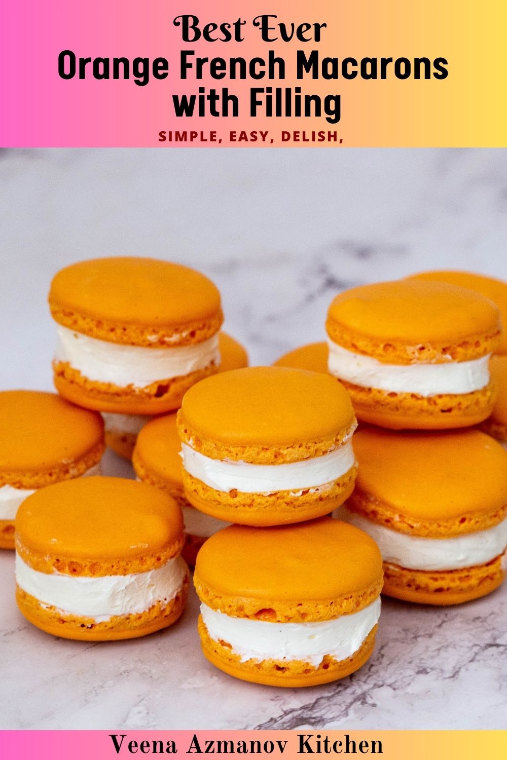 Pinterest image Orange Macarons.