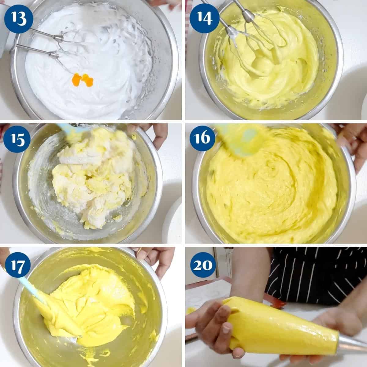 Progress pictures combine ingredients for macarons.