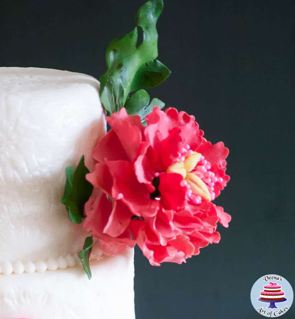 Peony sugar flower on a White Wedding cake