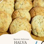 Pinterest image for Halva cookies recipe.