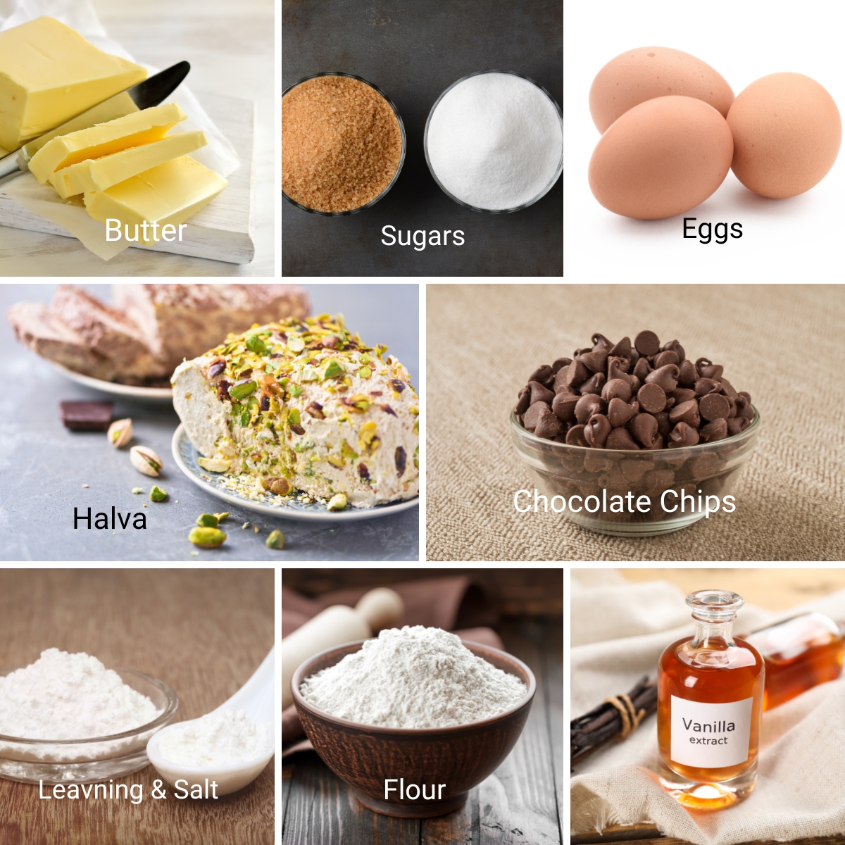 Ingredients for making halva cookie dough.