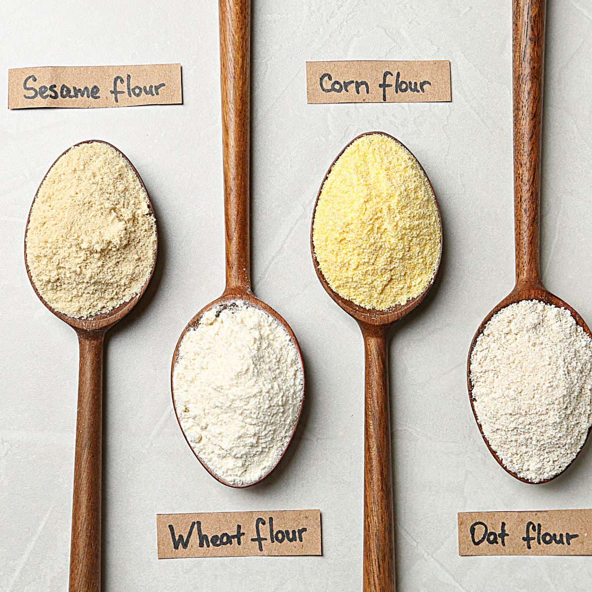 Flour substitutes in spoons.