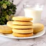 Stack of white shortbread cookies.