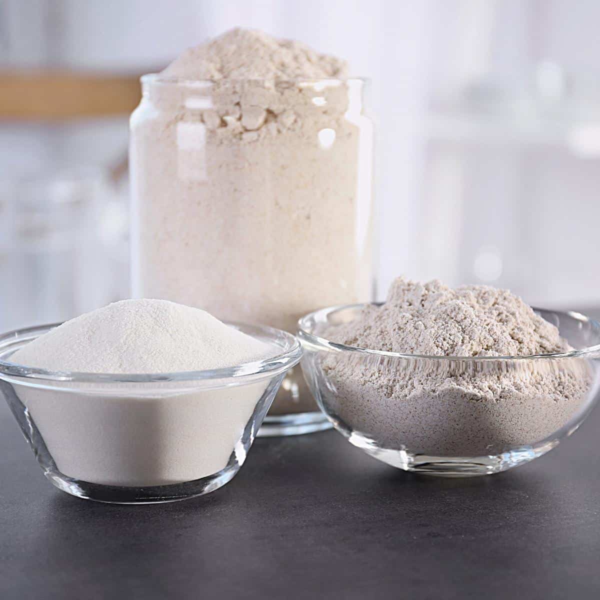 Jars of pastry flour for baking.