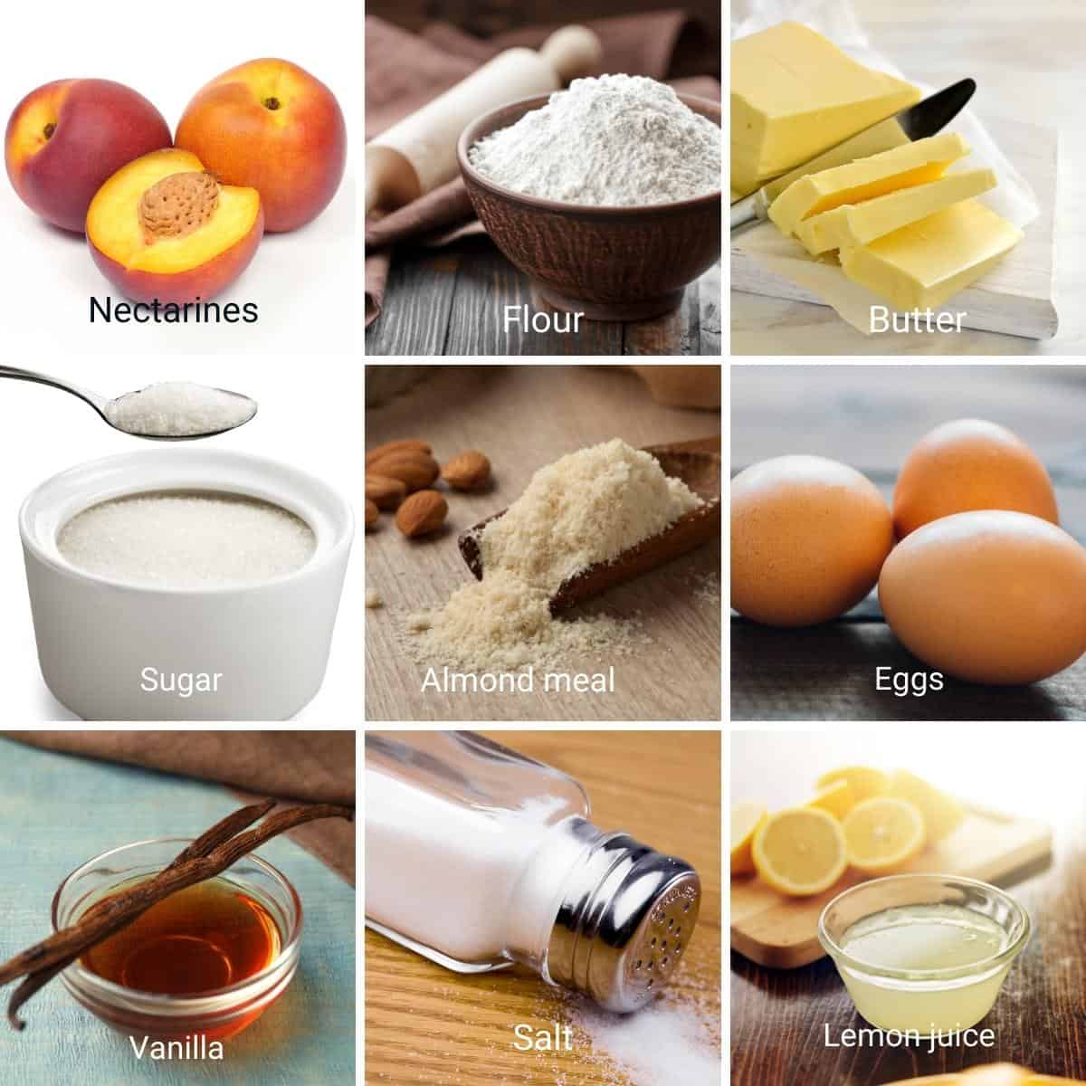 Ingredients for nectarine tart.