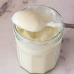 A mason jar with eggless custard.
