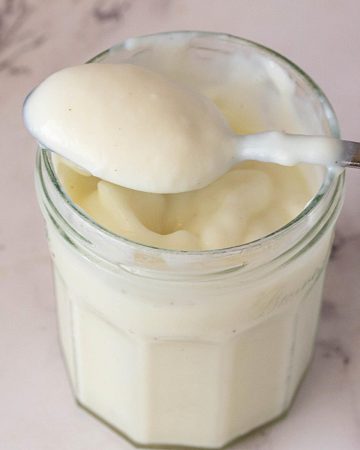 A mason jar with eggless custard.