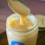 A spoon with pastry cream.