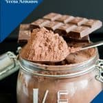 A jar of chocolate mix in a spoon
