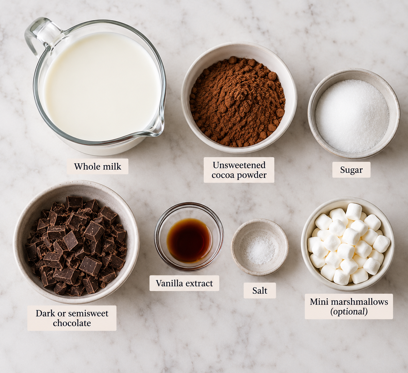 Ingredients for making Homemade Hot Chocolate.