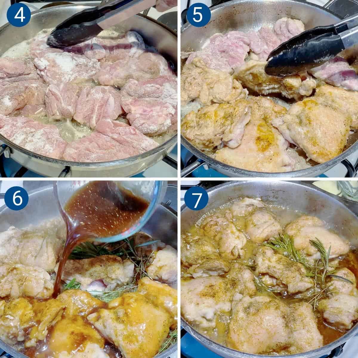 Collage of progress pictures of cooking the chicken