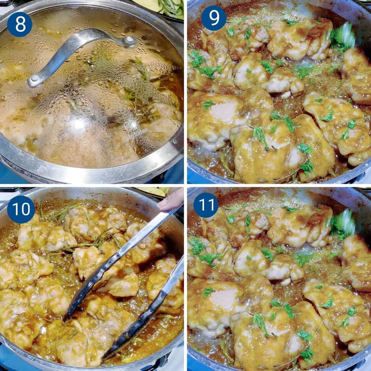 Collage of progress pictures of cooking the chicken