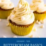 Pinterest image for Buttercream guide and troubleshooting.