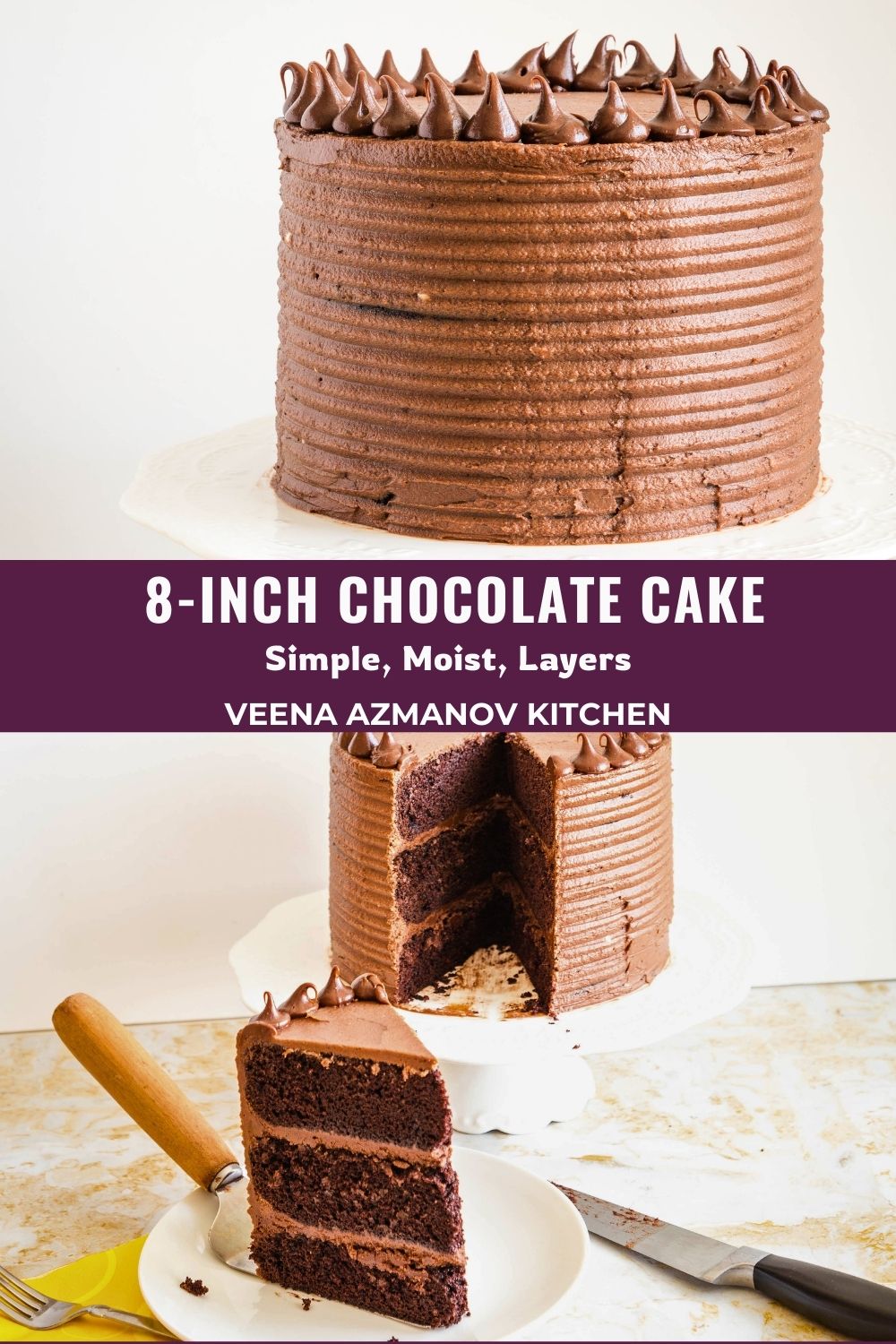 Pinterest image for classic 8-inch round chocolate cake.