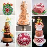Collage with fondant decorated cakes by Veena Azmanov.