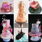 Collage with fondant decorated cakes by Veena Azmanov.