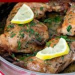 Pinterest image for lemon butter chicken quarters baked.